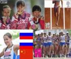 Podyum Atletizm Bayanlar 20 kilometre yürüyerek, Elena Lashmanova, Olga Kaniskina (Rusya) ve Qieyang Shenjie (Çin), Londra 2012